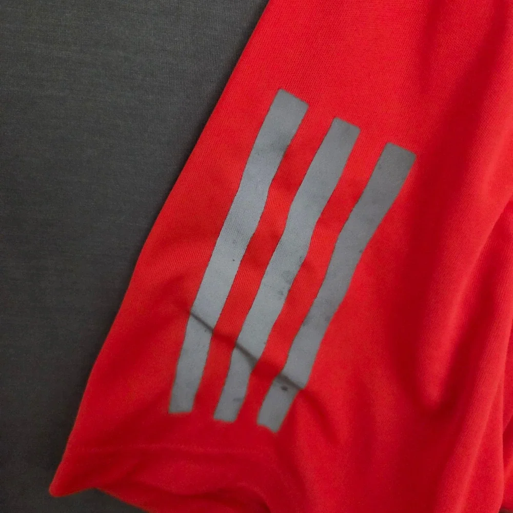 Adidas Aeroready Mens Short Sleeve Running Shirt Orange Reflective Stripes Med